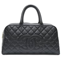 CHANEL Timeless CC Bowling Bag Quilted Caviar Black #74979