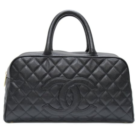 CHANEL Timeless CC Bowling Bag Quilted Caviar Black #74979