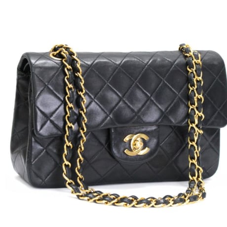 CHANEL Classic 23 Small Double Flap Bag Quilted Lambskin Black ＃73839