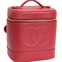 CHANEL CC Logo Vanity Bag Caviar Red #74112