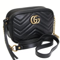 GUCCI Small GG Marmont Camera Bag Quilted Leather Black #74262