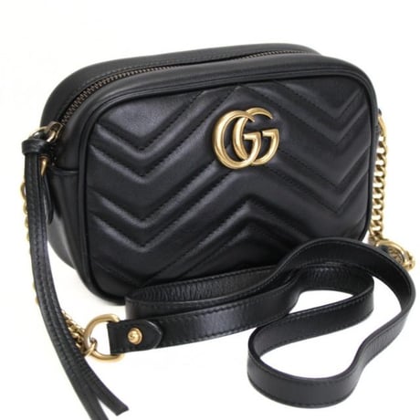GUCCI Small GG Marmont Camera Bag Quilted Leather Black #74262