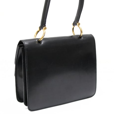 CELINE Gancini Double Flap Bag Leather Black #74810