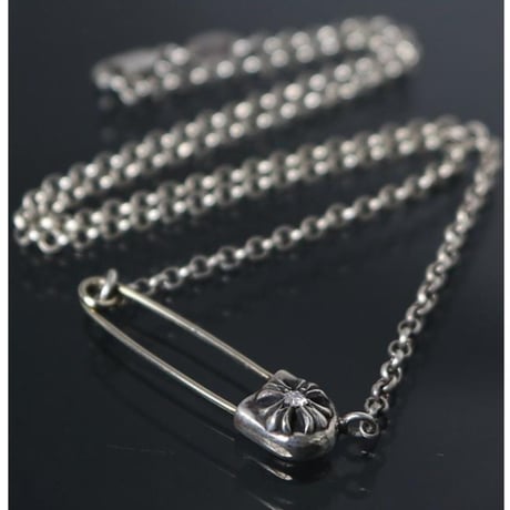 Chrome Hearts Brand-New Safety Pin 1P Diamond Roll Chain Necklace #100867