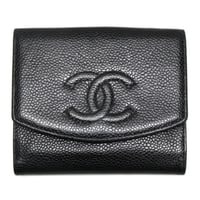 CHANEL CC Logo Trifold Wallet Caviar Black #74833