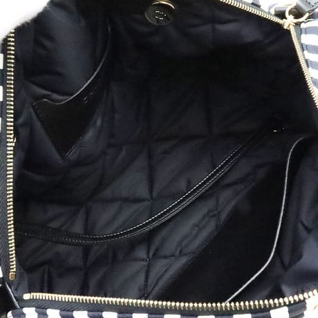 CHANEL Coco Beach Collection CC Logo Bowling Bag Quilted Striped Nylon #19273