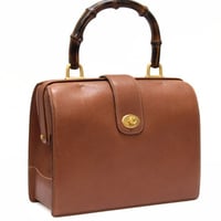 GUCCI Bamboo Handle Doctor Bag Leather Brown #74864