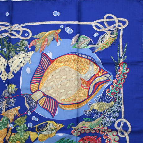 HERMES Carre 90 Silk 100% Scarf Stole "Grands Fonds" #75193