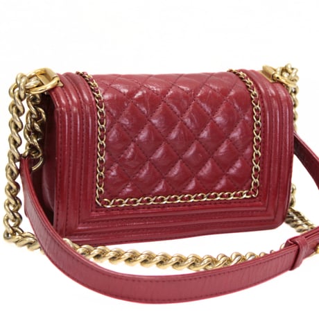 CHANEL Small Jacket Boy Flap Bag Quilted Aged Calfskin Red ＃73465
