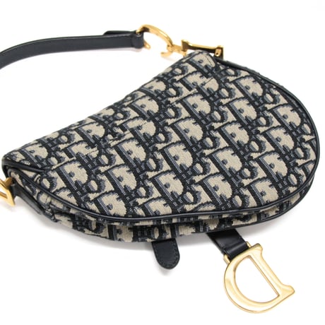 Christian Dior Small Saddle Bag Oblique Canvas Navy #75186