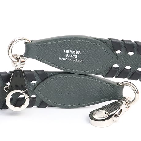 HERMES Tressage 25mm Shoulder Strap Epsom Swift Leather Vert Mangrove Noir ＃19119