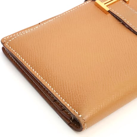 HERMES Bearn Soufflet Wallet Epsom Leather Natural #18814