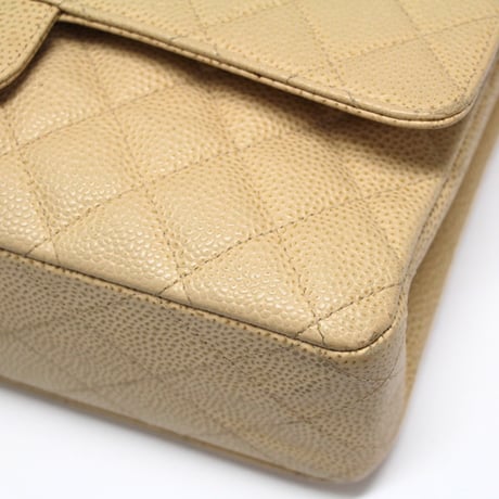 CHANEL Classic 25 Medium Double Flap Bag Quilted Caviar Beige ＃74654