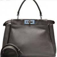 FENDI Medium Peekaboo Handbag Leather Gray ＃75050