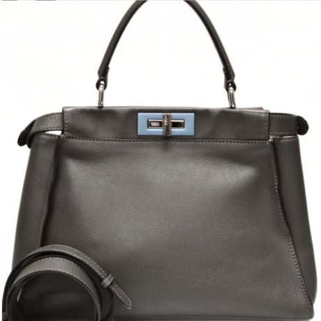 FENDI Medium Peekaboo Handbag Leather Gray ＃75050