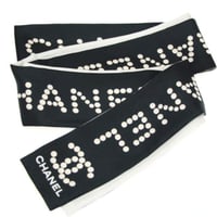 CHANEL CC Logo Twilly Scarf Silk Black White #73449