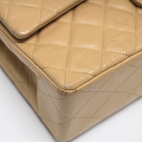 CHANEL Classic 25 Medium Double Flap Bag Quilted Lambskin Beige ＃74712