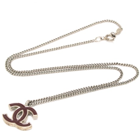 CHANEL CC Logo Pendant Necklace Silver-toned 02C #73008