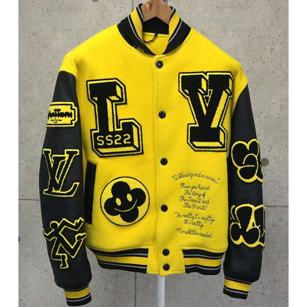 Louis Vuitton Leather Embroidered Varsity Jacket Yellow 1A9UIU Size 44  #90124