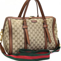 GUCCI Lady Web Boston Bag GG Canvas Beige Brown #73884