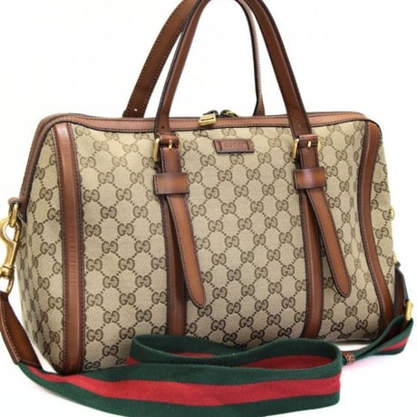GUCCI Lady Web Boston Bag GG Canvas Beige Brown #73884