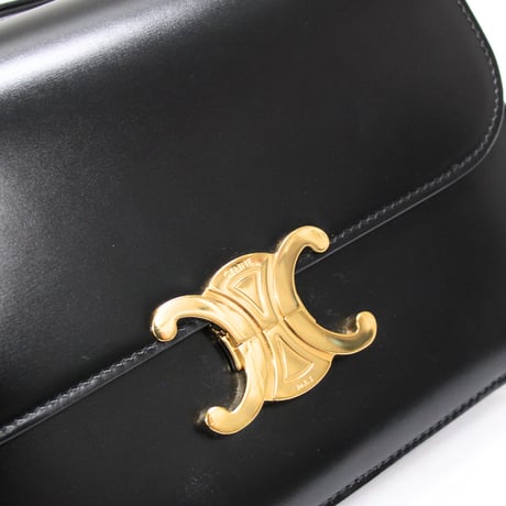 CELINE Classic Triomphe Shoulder Bag Calf Leather Black #75321