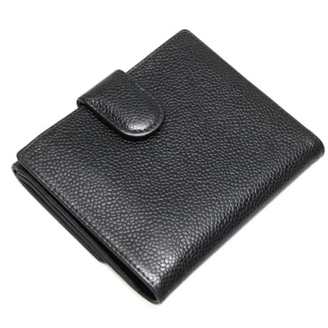 CHANEL CC Logo Trifold Wallet Caviar Black #74833