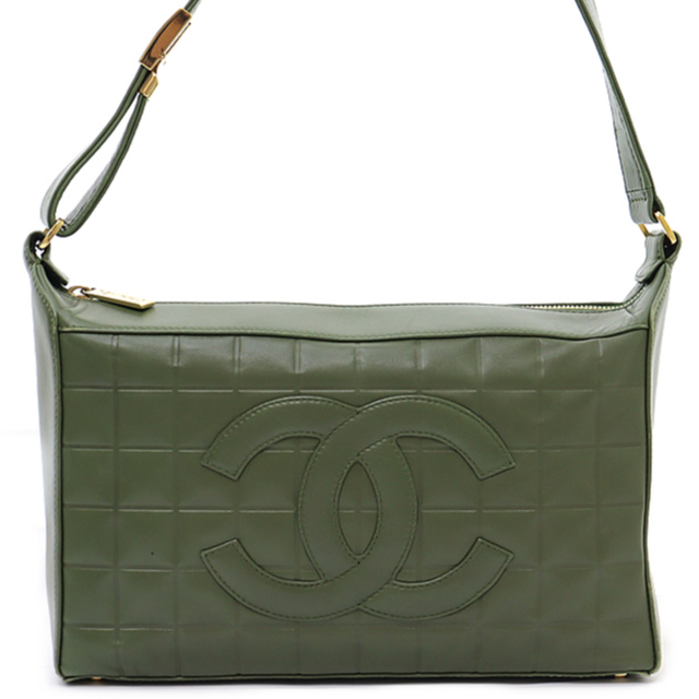 CHANEL Chocolate Bar Shoulder Bag Lambskin Gree