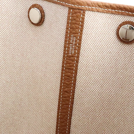 HERMES Garden Party PM Tote Bag "H au Pas" Toile H Negonda Beige Gold ＃19123
