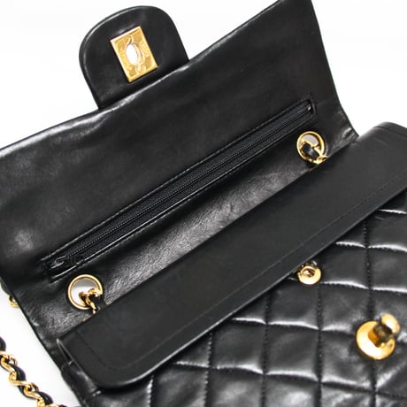 CHANEL Classic 23 Small Double Flap Bag Quilted Lambskin Black #75223