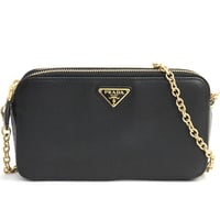 PRADA Double Zipped Wallet on Chain Saffiano Leather Black 1BP024 #19163