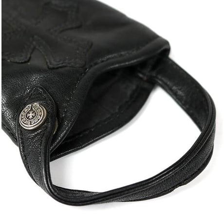 Chrome Hearts Black Leather Cross Patch Phone Pouch #30983