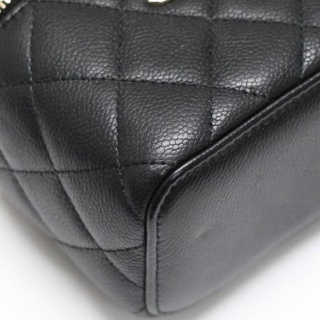 CHANEL Mini Square Vanity Case with CC Logo Chain Quilted Caviar Black #73901