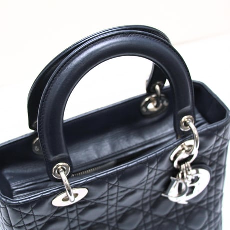 Christian Dior Medium Lady Dior Handbag Cannage Leather Navy #75313