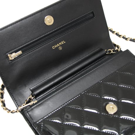 CHANEL Wallet on Chain Bag Quilted Patent Black #74436