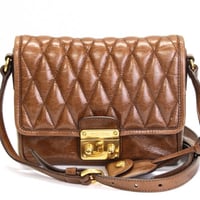 Miu Miu Mini Matelasse Flap Shoulder Bag Leather Brown #74969