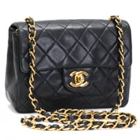 CHANEL Mini Square Flap Bag Quilted Lambskin Black #75023