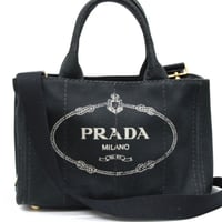 PRADA Mini Canapa Handbag Canvas Black 1BG439 #75040
