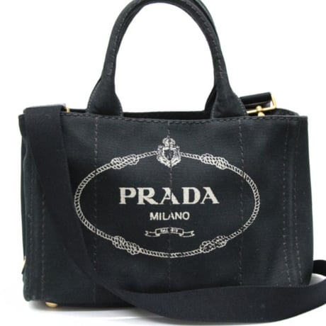 PRADA Mini Canapa Handbag Canvas Black 1BG439 #75040