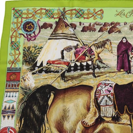 HERMES Carre 90 Silk 100% Scarf Stole "Les Cheyennes" #74822