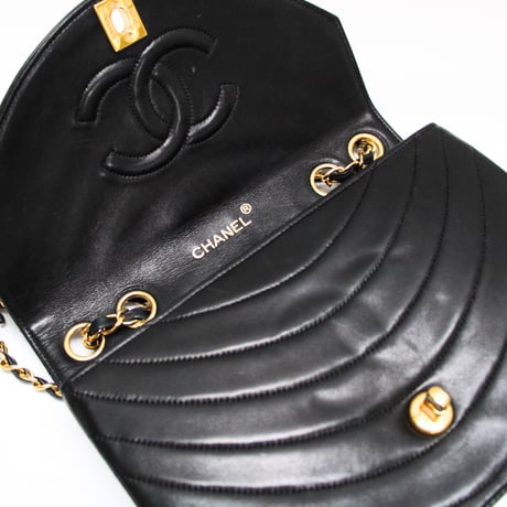 CHANEL Half Moon Flap Bag Quilted Lambskin Black #72911