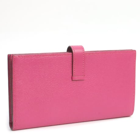 HERMES Bearn Soufflet Wallet Chevre Leather Fuchsia Pink #18991