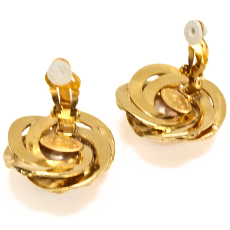 CHANEL Button Clip-on Earrings Faux Pearl Gold-toned 93A #73953