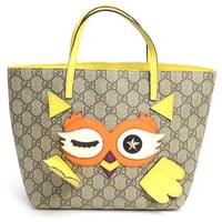 GUCCI Children's Owl Tote Bag GG Canvas Beige Yellow #74463
