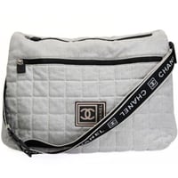 CHANEL Sports Line Chocolate Bar Messenger Bag Quilted Fabric Gray #74405