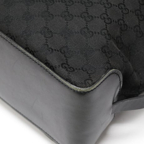 GUCCI Horizontal Buckle Tote Bag GG Canvas Black #75048