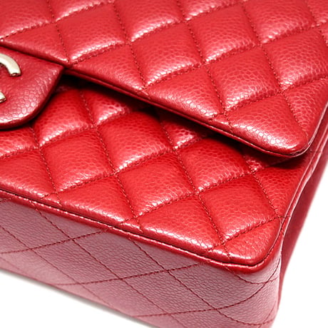 CHANEL Classic 25 Medium Double Flap Bag Quilted Caviar Red ＃72409