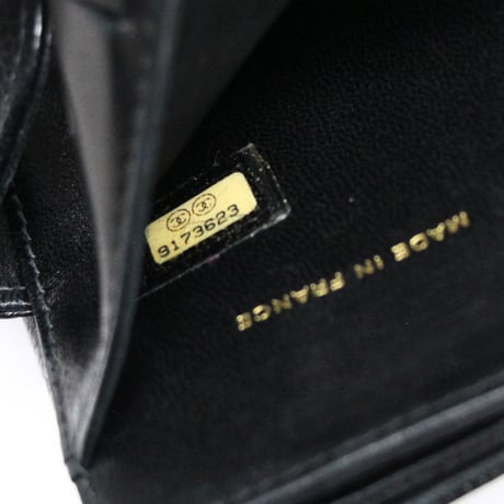 CHANEL CC Logo Trifold Wallet Caviar Black #74833