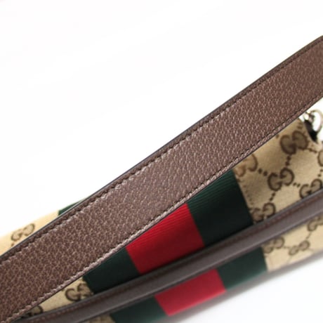 GUCCI Small Horsebit Chain Shoulder Bag GG Canvas Beige #74976