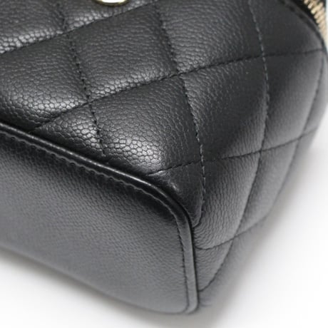 CHANEL Mini Square Vanity Case with CC Logo Chain Quilted Caviar Black #73901